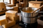 Pains de cire d'abeille et refonte au bain-marie pour remodeler de la cire
